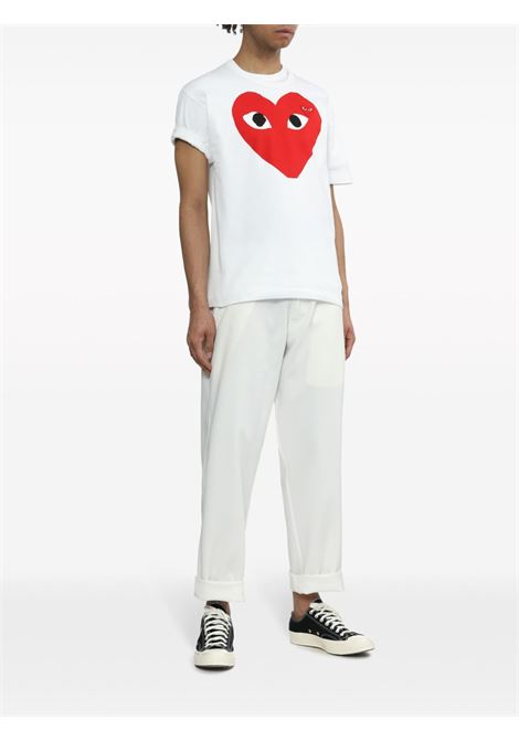 red emblem knit t-shirt unisex white COMME DES GARÇONS PLAY | AX-T026-0511
